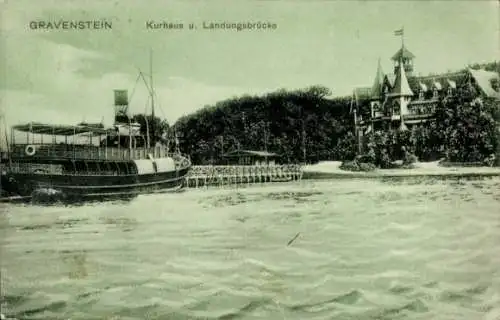 Ak Gråsten Gravenstein Dänemark, Kurhaus, Landungsbrücke, Dampfer
