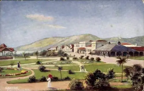 Künstler Ak Santos Brasilien, Hotel, Gartenanlage