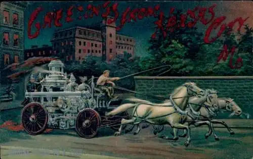 Präge Ak Kansas City Kansas USA, Feuerwehr, Löschwagen, von Pferden gezogen