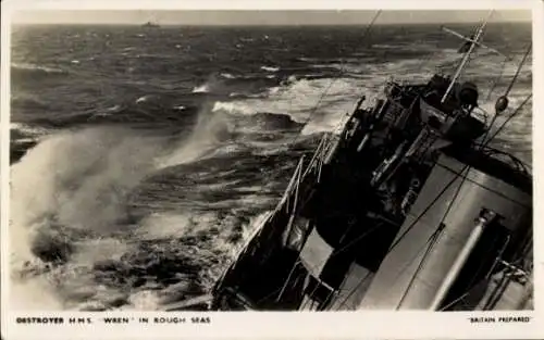 Ak Kriegsschiff Royal Navy, HMS Wren in Rough Seas