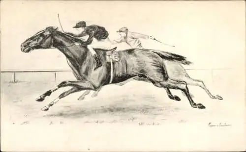 Künstler Ak Pferderennsport, Reiter