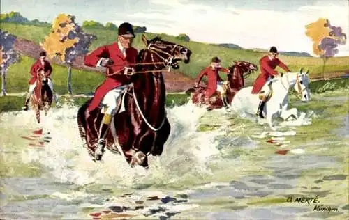 Künstler Ak Merté, Oskar, Reiter im Wasser