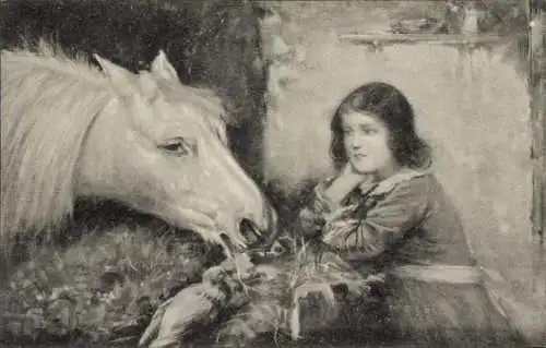 Künstler Ak Mädchen mit Pferd, Portrait