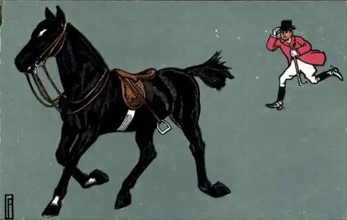 Künstler Ak Reiter, entlaufendes Pferd