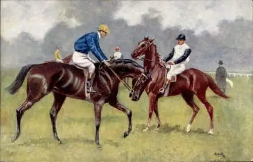 Künstler Ak Jockeys auf Rennpferden
