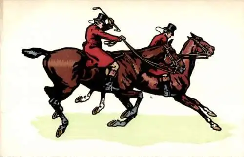 Künstler Ak Pferderennsport, zwei Reiter