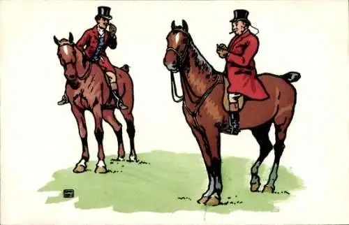 Künstler Ak Pferderennsport, zwei Reiter, Gespräch