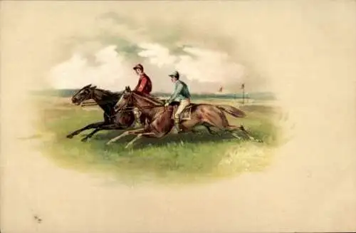 Litho Pferderennsport, zwei Reiter