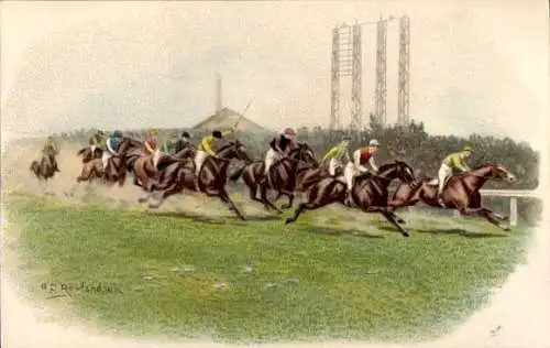 Künstler Litho Pferderennsport, Rennbahn