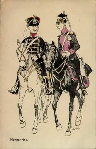 Künstler Ak Schlemo, E., Morgenritt, Offiziere zu Pferd
