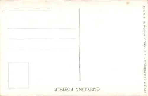 Künstler Ak Kleiner Jockey legt Pferd Geschirr an