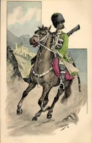 Künstler Ak Soldat zu Pferd, Kosake, Reiter