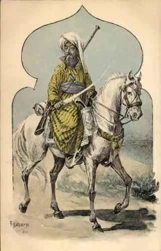 Künstler Ak Kuclern, F., arabischer Soldat zu Pferd, Reiter