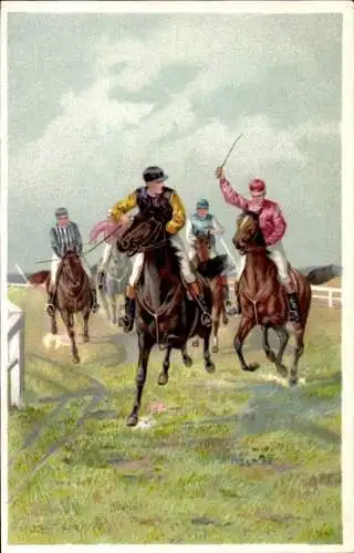 Künstler Ak Pferderennen, Jockeys
