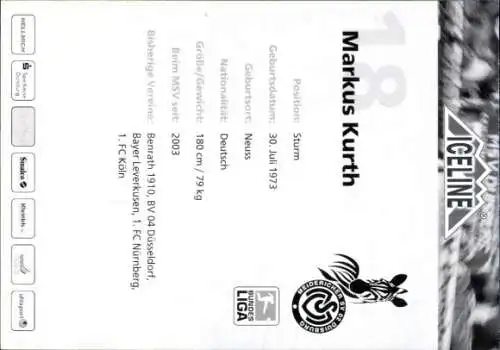 Autogrammkarte Zeugwart Markus Kuth, MSV Duisburg, Autogramm