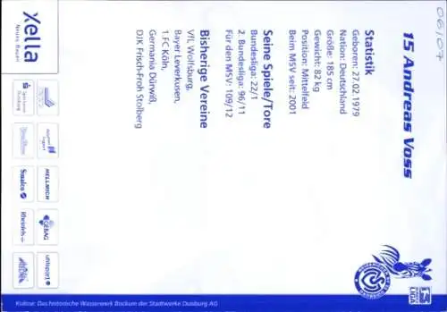 Autogrammkarte Fußballer Andreas Voss, MSV Duisburg, Autogramm