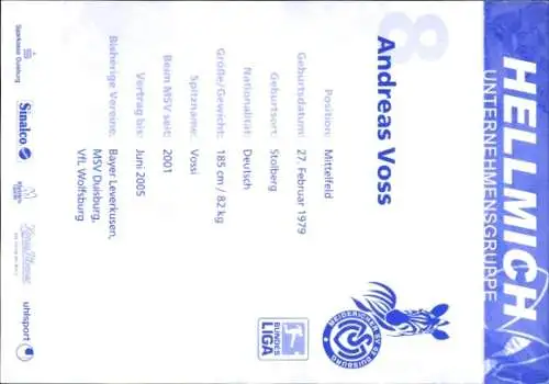 Autogrammkarte Fußballer Andreas Voss, MSV Duisburg, Autogramm