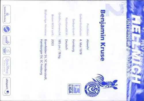 Autogrammkarte Fußballer Benjamin Kruse, MSV Duisburg, Autogramm