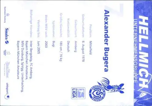 Autogrammkarte Fußballer Alexander Bugera, MSV Duisburg, Autogramm