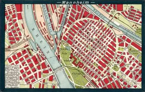 Stadtplan Ak Mannheim in Baden, Rhein, Schloss, Park, Garten