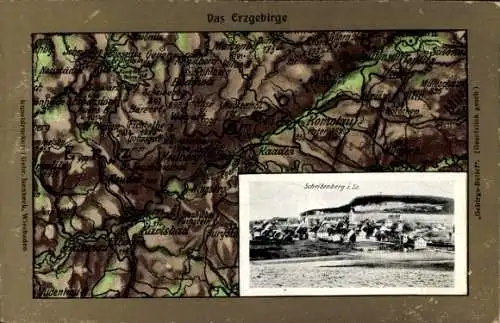 Landkarten Ak Scheibenberg im Erzgebirge, Kaaden, Karlsbad