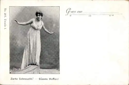 Ak Frau-Porträt, Weißes Kleid, Zarte Sehnsucht, Süßes Hoffen