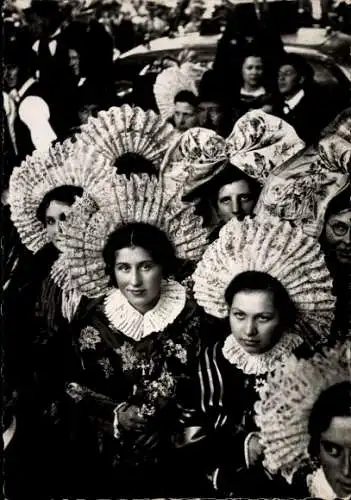 Ak Andlau Elsass Bas Rhin, 黑白照片，一群身穿传统服饰的妇女