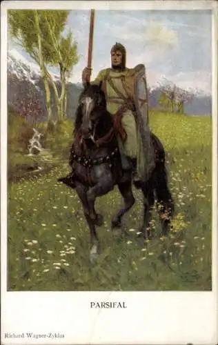 Künstler Ak Richard Wagner, Parsifal, Ritter zu Pferde