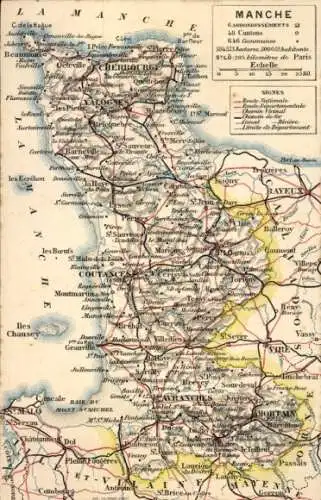 Landkarten Ak Manche, Cherbourg, Valognes, La Manche