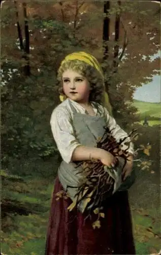 Künstler Ak Mädchen, Gemaltes Porträt, Holz