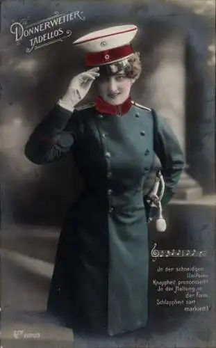 Ak Frau in Uniform, Donnerwetter tadellos