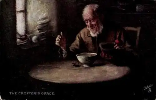 Künstler Ak The Crofter's Grace, alter Mann, Portrait