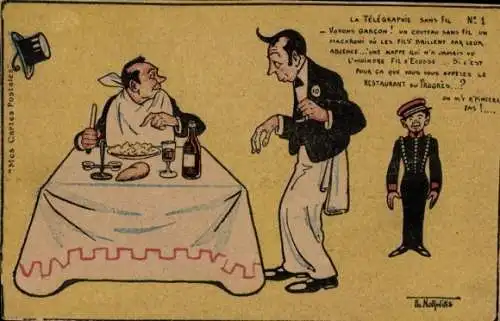 Künstler Ak Restaurant, Kellner, Humor