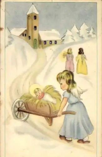 Ak Frohe Weihnachten, Engel, Christkind