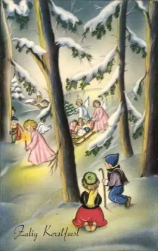 Ak Frohe Weihnachten, Engel, Kinder