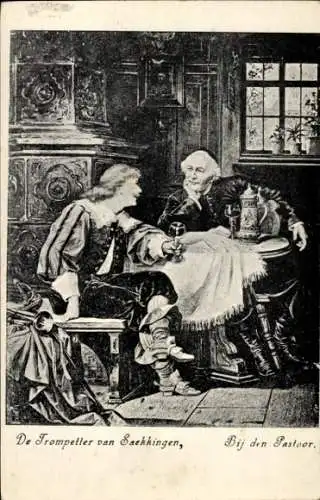 Künstler Ak Trompeter von Säckingen, Bij den Pastoor