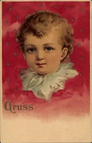 Litho Gemaltes Kind-Porträt, Sterne