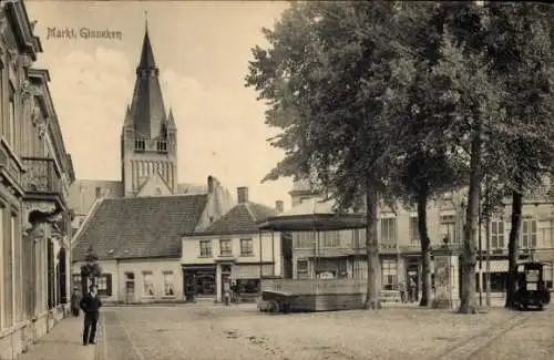Ak Ginneken Breda Nordbrabant Niederlande,  ein kleiner niederländischer Ort. Ein Kirchturm is...