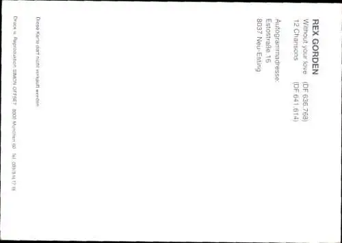 Autogrammkarte Rex Gorden, Autogramm