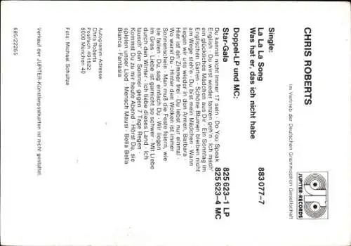 Foto Sänger und Schauspieler Chris Roberts, Autogramm