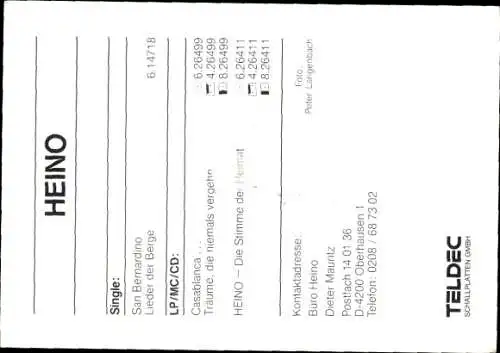 Ak Sänger Heino, Portrait, Autogramm