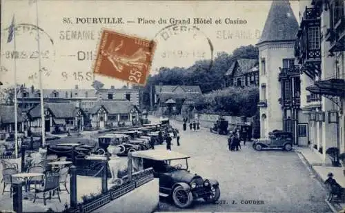 Ak Pourville Seine Maritime, Place du Grand Hotel, Casino