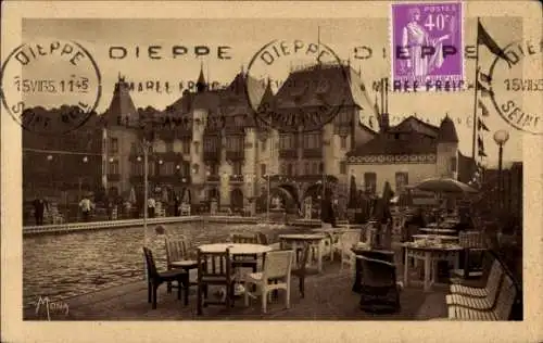 Ak Pourville Seine Maritime, Le Grand-Hotel-Casino, piscine, potiniere