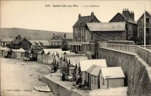 Ak Quiberville sur Mer Seine-Maritime, Badekabinen am Strand