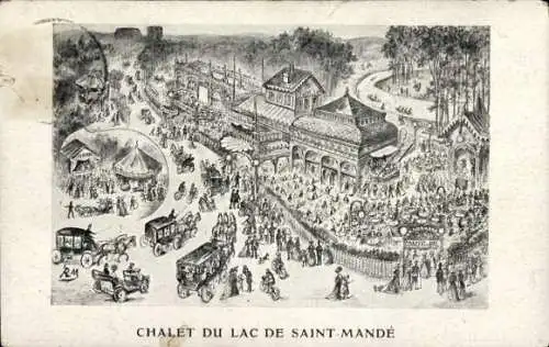 Ak Saint Mandé Val de Marne, Chalet du Lac, Kutschen, Kiosque