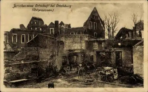 Ak Baranowo Baranowen Barranowen Kr. Ortelsburg Ostpreußen, Zerstörte Ortschaft, Ruinen, Ostpr...