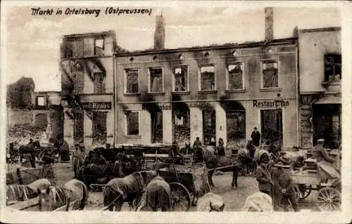 Ak Szczytno Ortelsburg Ostpreußen, Markt, Kriegszerstörungen, I. WK, Ostpreußenhilfe