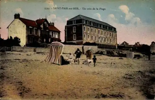 Ak Saint Pair sur Mer Manche, Strand, Häuser