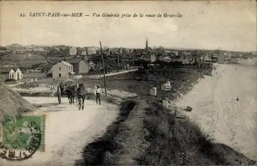 Ak Saint Pair sur Mer Manche, Vue generale prise de la route de Granville