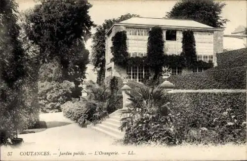 Ak Coutances Manche, Gartenanlage, L'Orangerie, öffentliche Gartenlandschaft, Hauseingang